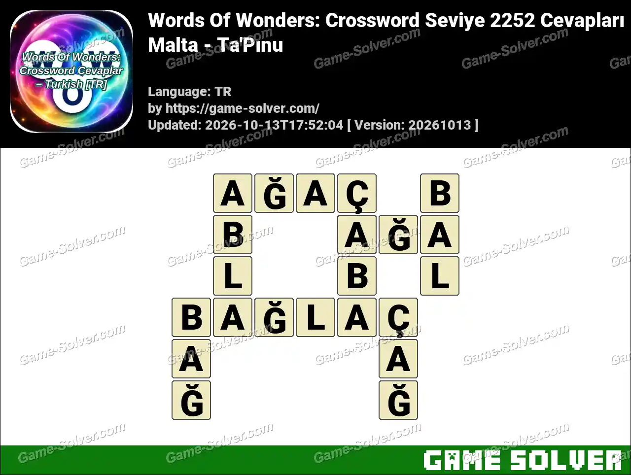 Words Of Wonders: Crossword Seviye 2252 Cevapları – Malta – Ta’Pınu
